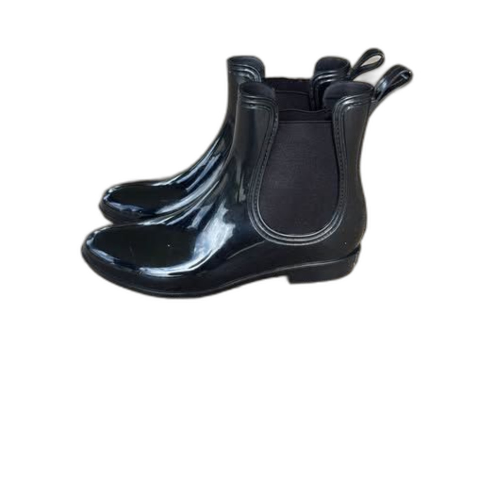 Seven 7 Rain Boots Women's 10 Black Glossy Chelsea Ankle Pull On Waterproof
